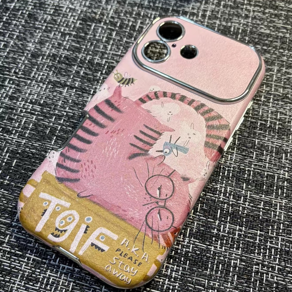 Pink Cat Graphic Phone Case with Playful Illustration